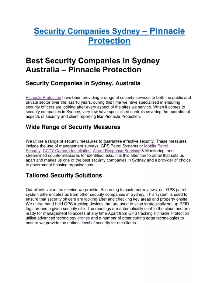 s ecurity companies sydney pinnacle protection