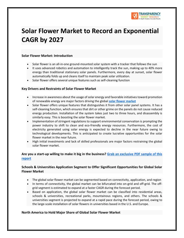 solar flower market to record an exponential cagr