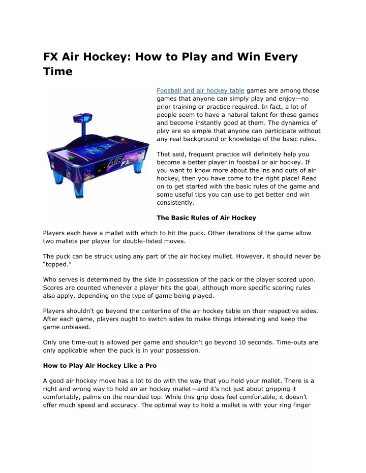 fx air hockey how to play and win every time