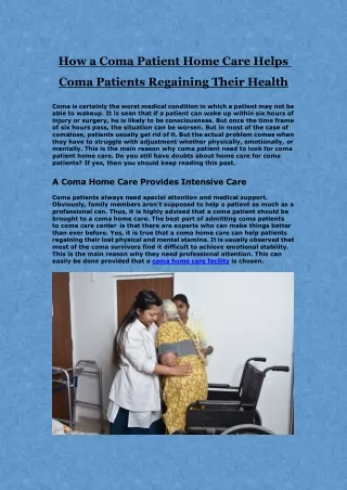How a Coma Patient Home Care Helps Coma Patients Regaining Their Health