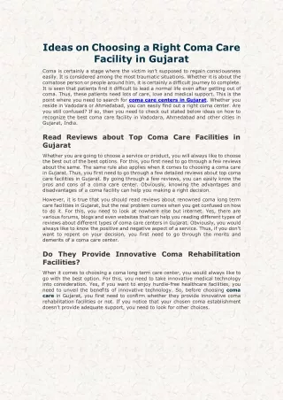 Ideas on Choosing a Right Coma Care Facility in Gujarat