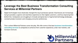 Leverage the best business transformation consulting services at millennial partners