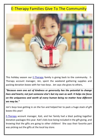 E-Therapy Families Give To The Community