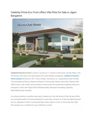 Celebrity Prime Eco Front offers Villa Plots for Sale in Jigani Bangalore