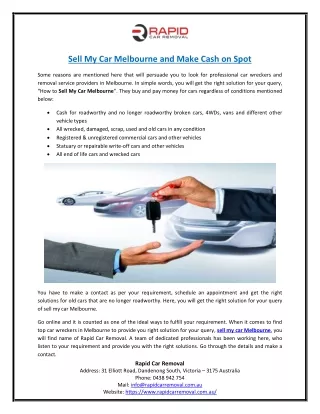 Sell My Car Melbourne and Make Cash on Spot