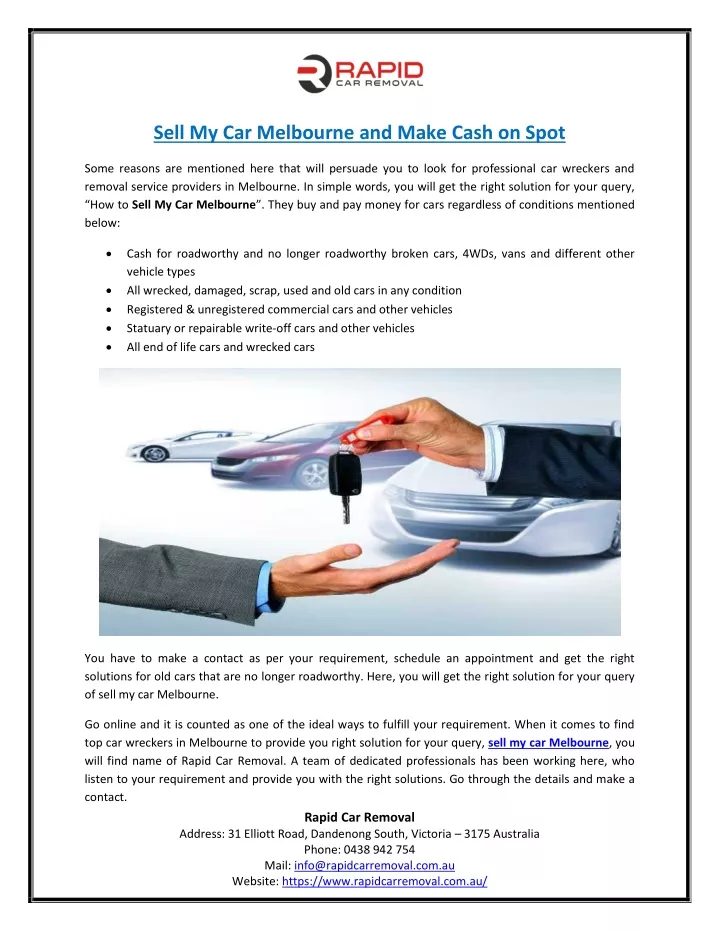 sell my car melbourne and make cash on spot