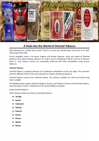 a peek into the world of oriental tobacco