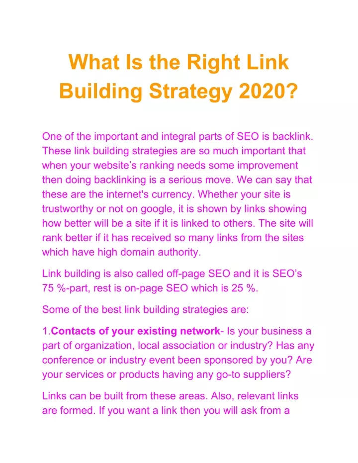 what is the right link building strategy 2020