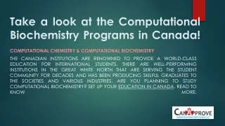 Biochemistry Programs in Canada