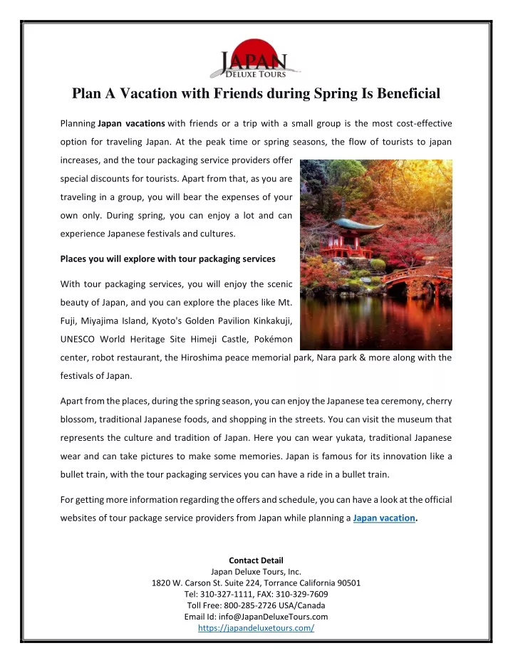plan a vacation with friends during spring