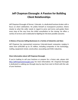 Jeff Chapman Eisnaugle: Building Client Relationships