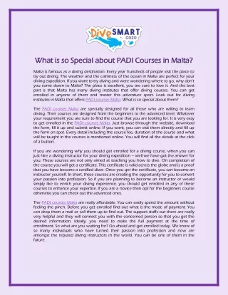 What is so Special about PADI Courses in Malta?