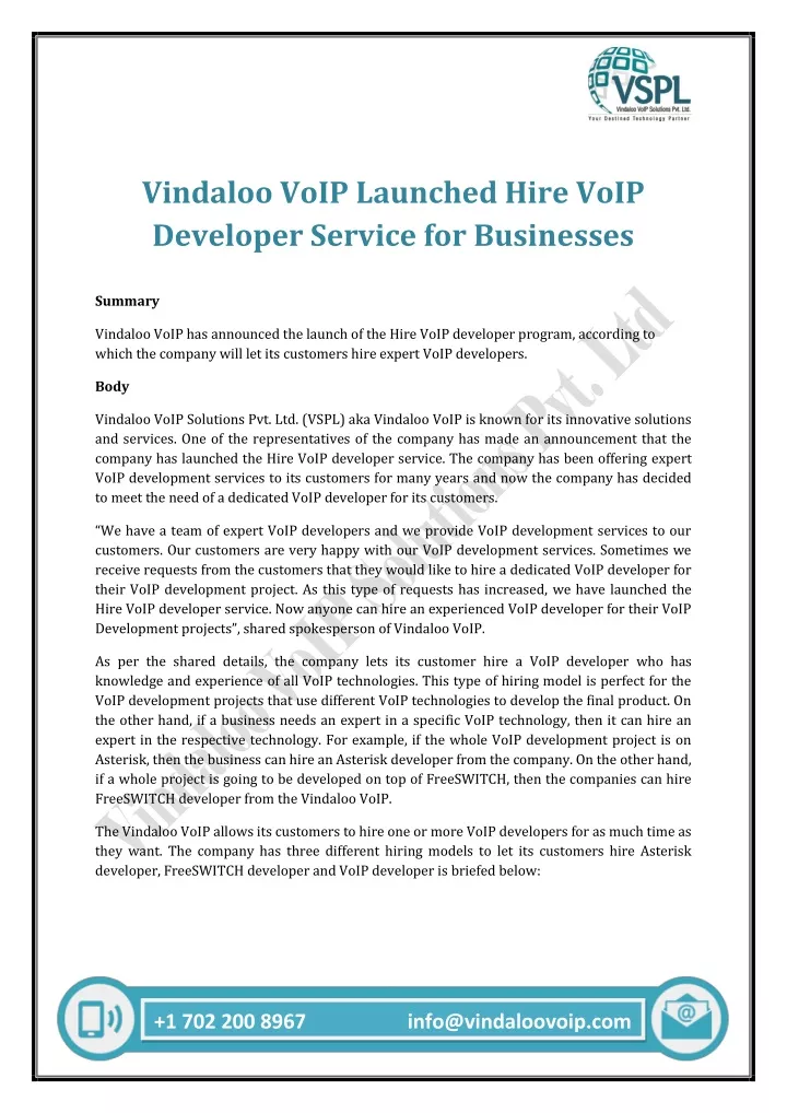 vindaloo voip launched hire voip developer