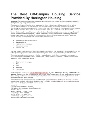 The Best Off-Campus Housing Service Provided By Harrington Housing