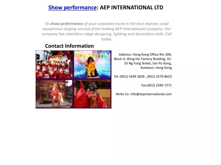 show performance aep international ltd