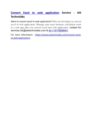 convert excel to web application service
