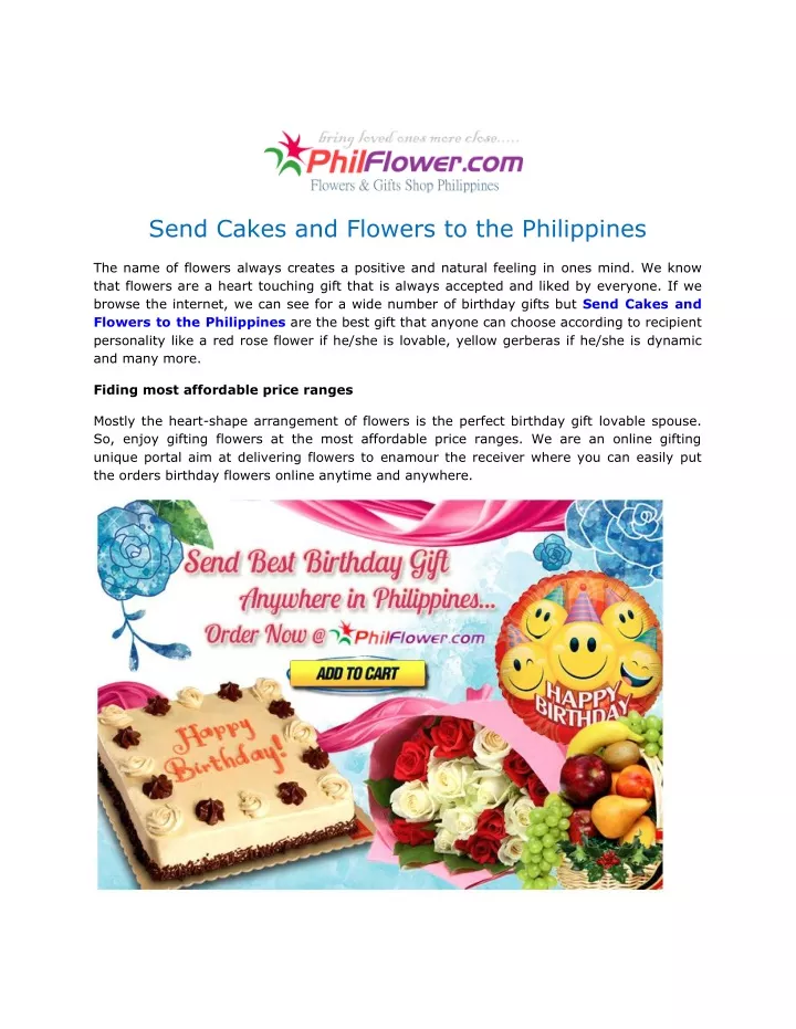 send cakes and flowers to the philippines