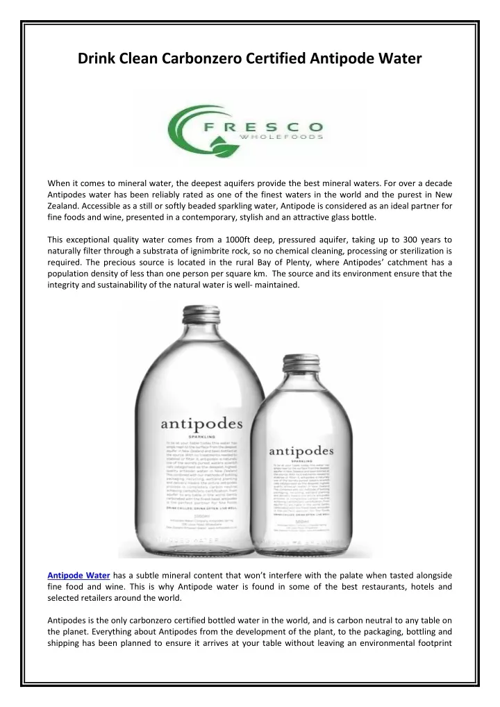 drink clean carbonzero certified antipode water