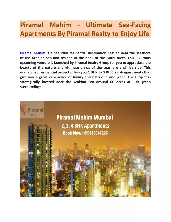apartments by piramal realty to enjoy life