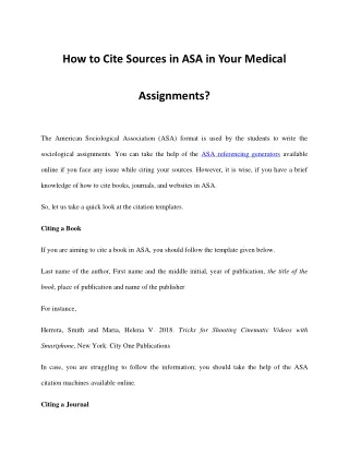 How to cite sources in ASA in your medical assignment