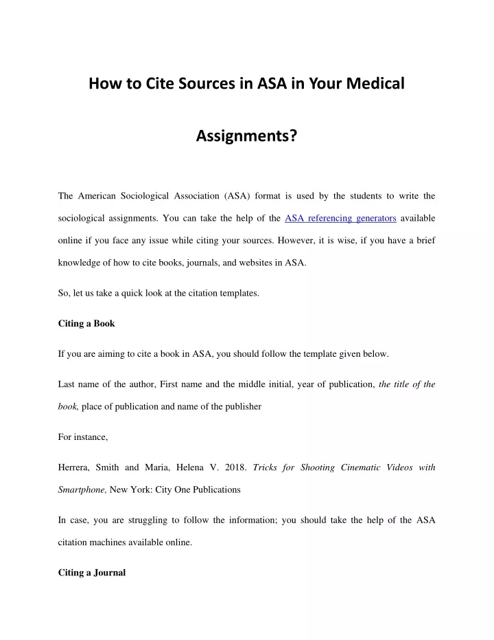 how to cite sources in asa in your medical