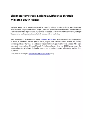 Shannon Hemstreet: Making a Difference through Missoula Youth Homes