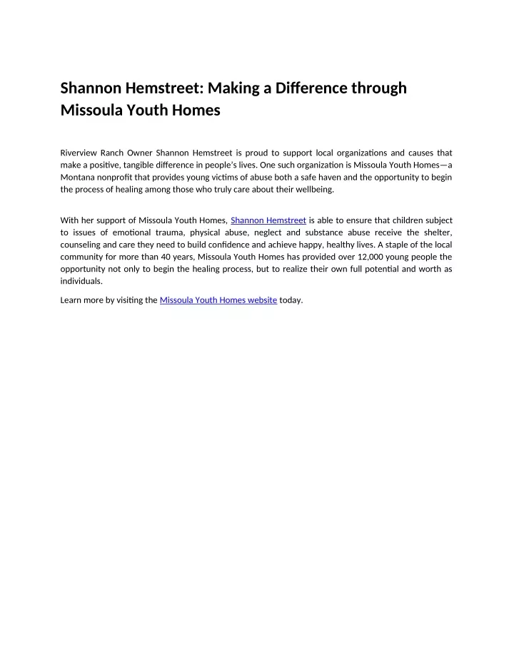 shannon hemstreet making a difference through