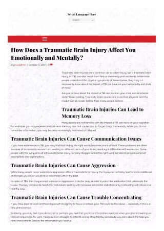 Traumatic Brain Injury Affect You Emotionally and Mentally
