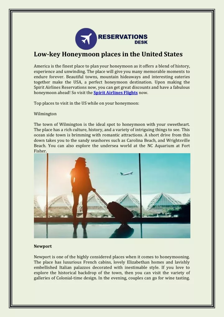 low key honeymoon places in the united states