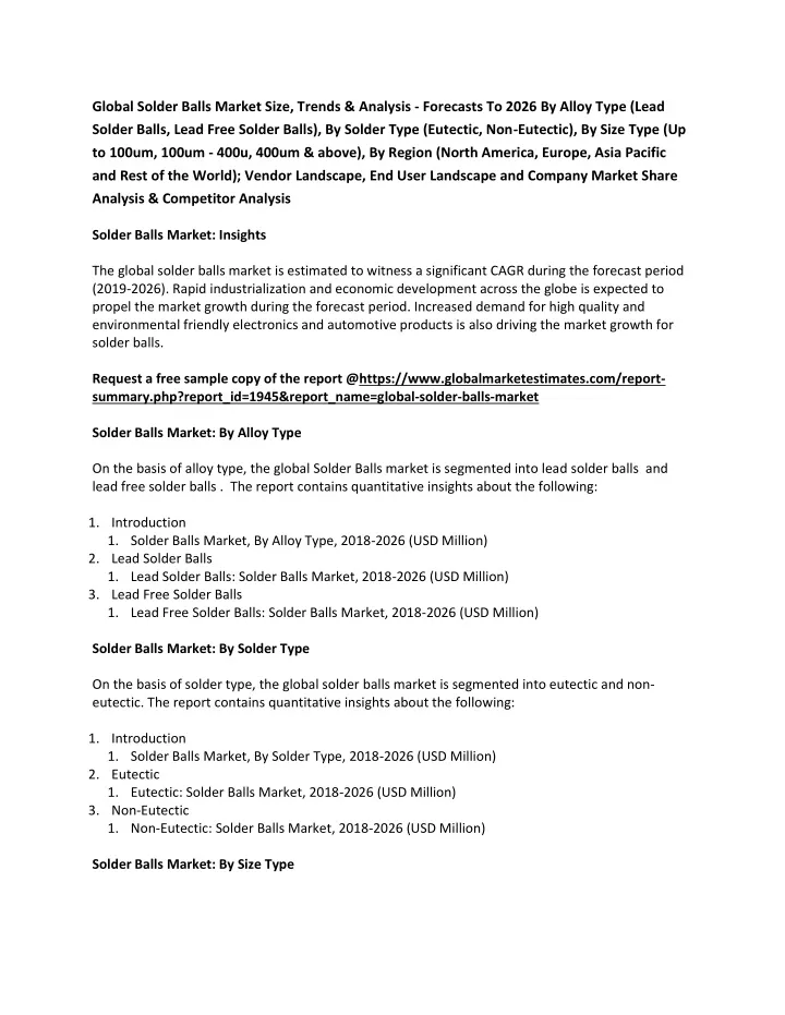 global solder balls market size trends analysis