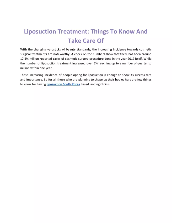 liposuction treatment things to know and take