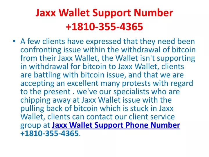 jaxx wallet support number 1810 355 4365