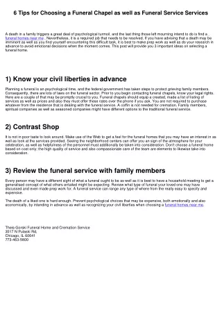 6 tips for choosing a funeral chapel as well