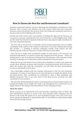 How to Choose the Best Bar and Restaurant Consultant?