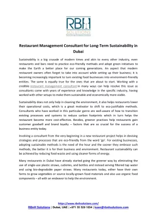 Restaurant Management Consultant for Long-Term Sustainability in Dubai