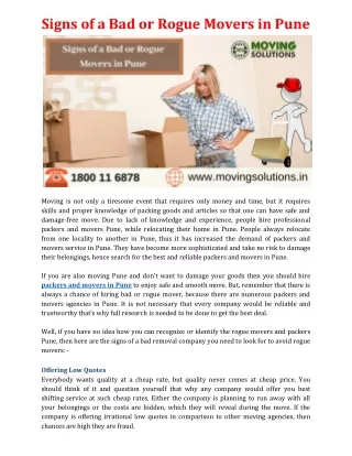 signs of a bad or rogue movers in pune