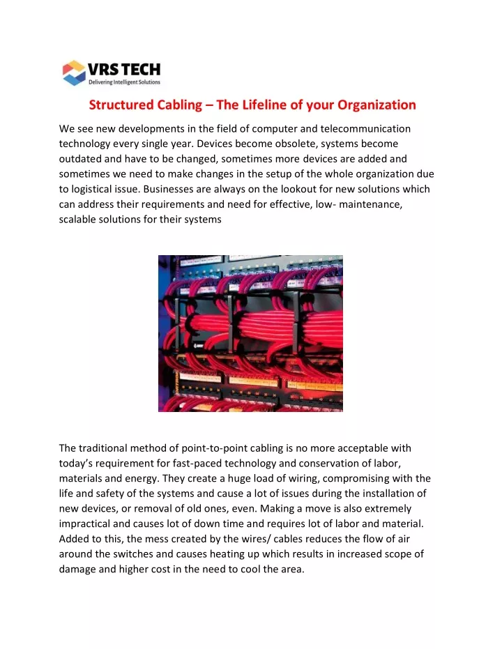 structured cabling the lifeline of your