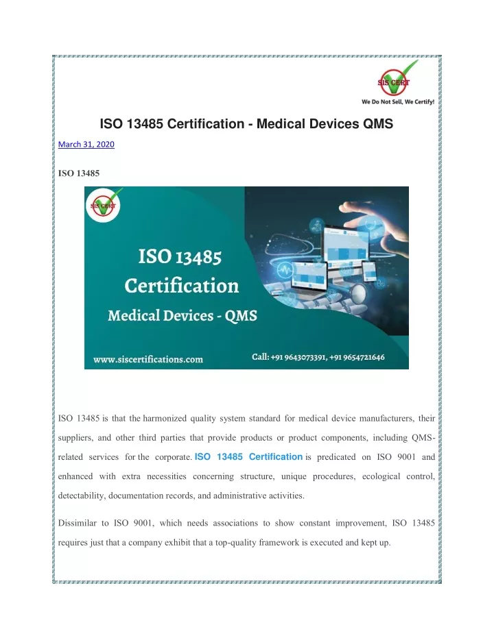 iso 13485 certification medical devices qms