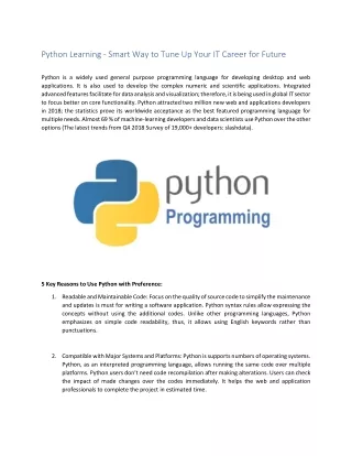 Python Learning - Smart Way to Tune Up Your IT Career for Future Python
