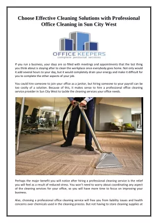 Choose Effective Cleaning Solutions with Professional Office Cleaning in Sun City West
