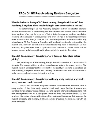 faqs on gc rao academy reviews bangalore what
