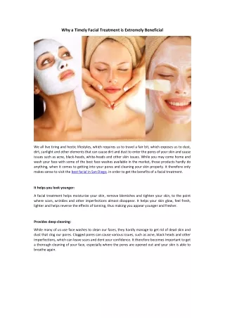 Why a Timely Facial Treatment is Extremely Beneficial