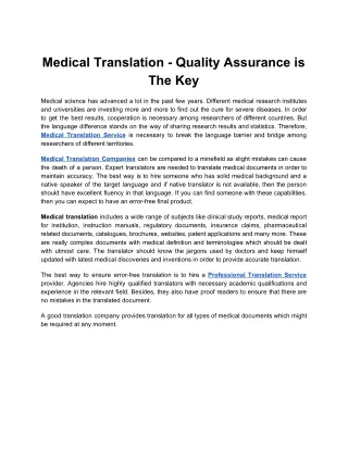 Medical Translation - Quality Assurance is The Key