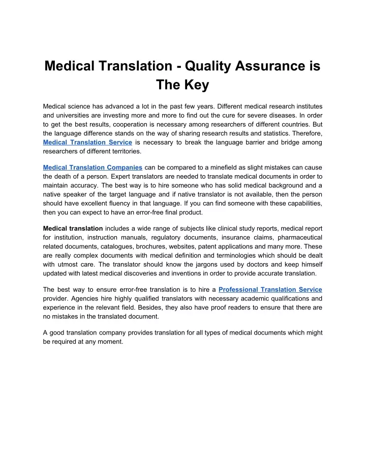 medical translation quality assurance is the key