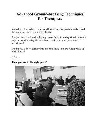 advanced ground breaking techniques for therapists