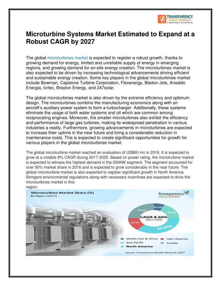 microturbine systems market estimated to expand