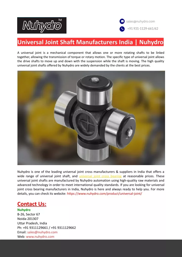 universal joint shaft manufacturers india nuhydro
