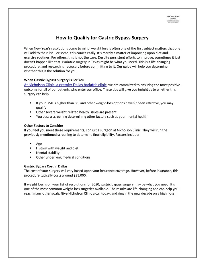how to qualify for gastric bypass surgery