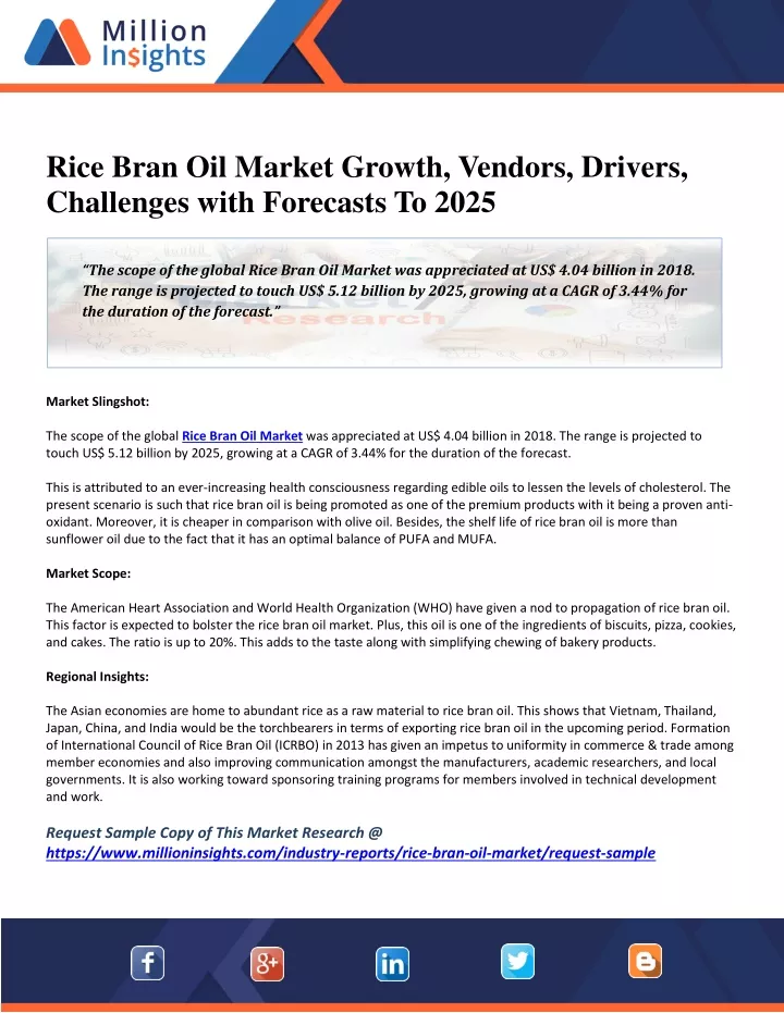 rice bran oil market growth vendors drivers