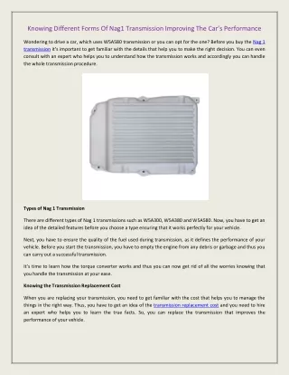 Knowing Different Forms Of Nag1 Transmission Improving The Car’s Performance